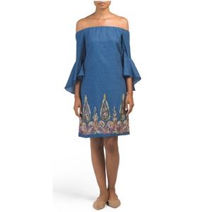 Nicole Miller Off The Shoulder Peasant Dress
